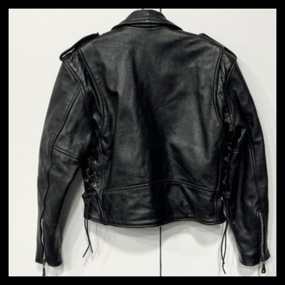 🛵 Vtg. 'The Perfect' Black Leather Biker Motorcycle Jacket - Picture 2 of 10